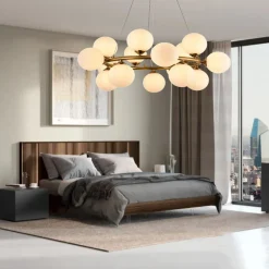 LAMPADARIO A SOSPENSIONE CONTEMPORANEO IN METALLO BRONZO CON 15 SFERE ATTACCO G9 B94