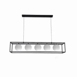LAMPADARIO A SOSPENSIONE DA SOFFITTO CONTEMPORANEO NERO CON 5 SFERE VETRO G9 B89