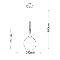 LAMPADARIO A SOSPENSIONE DECORATIVA IN METALLO CON SFERA IN VETRO ATTACCO E27 IP20 A72