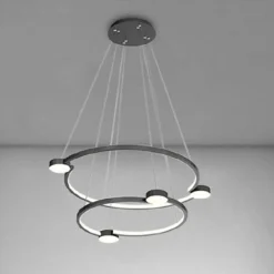 LAMPADARIO A SOSPENSIONE LED 60W 2 CERCHI CON TELECOMANDO DESIGN MODERNO NERO 71125