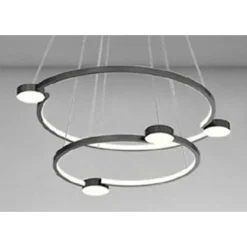 LAMPADARIO A SOSPENSIONE LED 60W 2 CERCHI CON TELECOMANDO DESIGN MODERNO NERO 71125