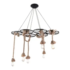 LAMPADARIO A SOSPENSIONE CON CORDE CANAPA 6 PORTALAMPADA E27 RETRÒ COUNTRY A89-6