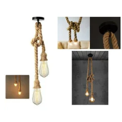 LAMPADARIO A SOSPENSIONE SOFFITTO CORDA DOPPIA E27 PORTALAMPADA PENDENTE VINTAGE