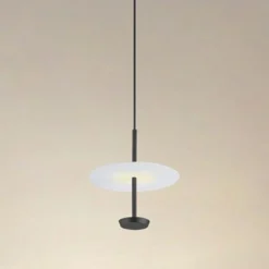 LAMPADARIO A SOSPENSIONE LUCE 4000K LED 12W DISCO PARALUME PIATTO NERO ROTONDO 33115