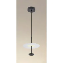 LAMPADARIO A SOSPENSIONE LUCE 4000K LED 12W DISCO PARALUME PIATTO NERO ROTONDO 33115