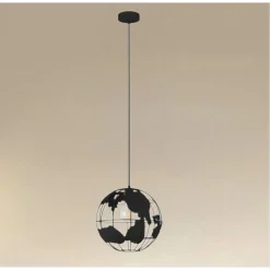 LAMPADARIO A SOSPENSIONE MAPPAMONDO E27 IN METALLO NERO SFERA GLOBO SOSPESO 33948