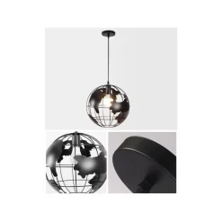 LAMPADARIO A SOSPENSIONE MAPPAMONDO E27 IN METALLO NERO SFERA GLOBO SOSPESO 33948