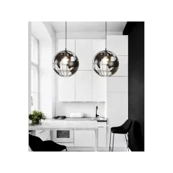 LAMPADARIO A SOSPENSIONE MAPPAMONDO E27 IN METALLO NERO SFERA GLOBO SOSPESO 33948