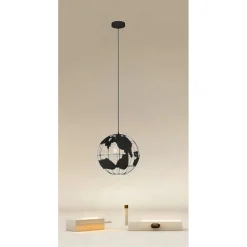 LAMPADARIO A SOSPENSIONE MAPPAMONDO E27 IN METALLO NERO SFERA GLOBO SOSPESO 33948