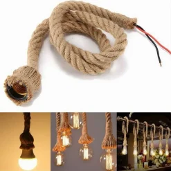 LAMPADARIO A SOSPENSIONE DA 1.5MT CORDA DI CANAPA PORTALAMPADA ATTACCO E27 436653