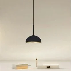 LAMPADARIO A SOSPENSIONE MODERNO CON PARALUME CUPOLA IN FERRO NERO ORO E27 33771