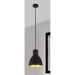 LAMPADARIO A SOSPENSIONE E27 FERRO PARALUME MODERNO CONTEMPORANEO CAMPANELLA NERA ORO 33269