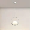 LAMPADARIO A SOSPENSIONE CERCHIO METALLO SFERA VETRO BIANCO ATTACCO E27 ARGENTO 33467
