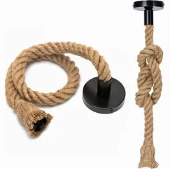 LAMPADARIO A SOSPENSIONE DA 3 MT CORDA DI CANAPA PORTALAMPADA ATTACCO E27 582963
