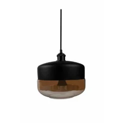 LAMPADARIO A SOSPENSIONE VINTAGE DA SOFFITTO E27 NERO VETRO EFFETTO AMBRATO LP13