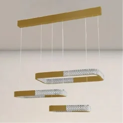 LAMPADARIO A SOSPENSIONE LED 68WATT 3 RETTANGOLI CRISTALLO TELECOMANDO ORO 32118
