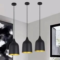 LAMPADARIO A SOSPENSIONE E27 FERRO PARALUME MODERNO CONTEMPORANEO CAMPANA NERO ORO 33290