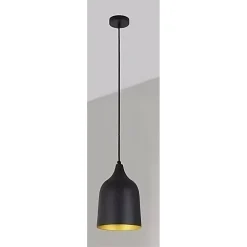 LAMPADARIO A SOSPENSIONE E27 FERRO PARALUME MODERNO CONTEMPORANEO CAMPANA NERO ORO 33290