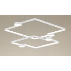 LAMPADARIO A SOSPENSIONE LED 60W 2 QUADRATI CON TELECOMANDO DESIGN MODERNO BIANCO 71194