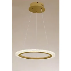 LAMPADARIO A SOSPENSIONE LED 36 WATT CERCHIO ANELLO ORO EFFETTO CRISTALLO 31944