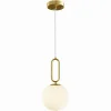 LAMPADARIO A SOSPENSIONE MINIMALISTA OVALE METALLO BRONZO CON SFERA VETRO G9 A96