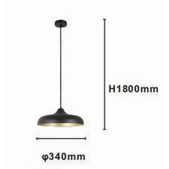LAMPADARIO A SOSPENSIONE DESIGN MODERNO E27 PARALUME IN FERRO CUPOLA NERO ORO 33320
