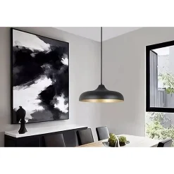 LAMPADARIO A SOSPENSIONE DESIGN MODERNO E27 PARALUME IN FERRO CUPOLA NERO ORO 33320