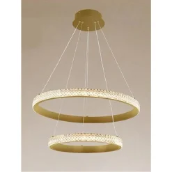 LAMPADARIO A SOSPENSIONE LED 60W 2 CERCHI ANELLI CRISTALLO TELECOMANDO ORO 31975