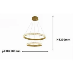 LAMPADARIO A SOSPENSIONE LED 60W 2 CERCHI ANELLI CRISTALLO TELECOMANDO ORO 31975