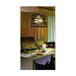 LAMPADARIO A SOSPENSIONE MODERNO CON PARALUME METALLO VORTICE TRAFORATO NERO A08