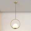 LAMPADARIO A SOSPENSIONE CERCHIO METALLO CON SFERA VETRO BIANCO ATTACCO E27 ORO 32811