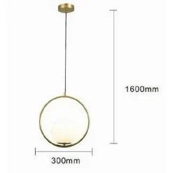 LAMPADARIO A SOSPENSIONE CERCHIO METALLO CON SFERA VETRO BIANCO ATTACCO E27 ORO 32811