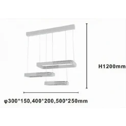 LAMPADARIO A SOSPENSIONE LED 68W 3 RETTANGOLI CRISTALLO TELECOMANDO BIANCO 32095