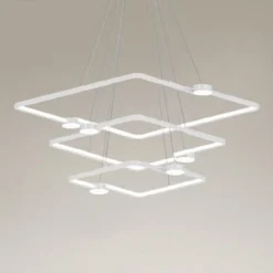 LAMPADARIO A SOSPENSIONE LED 112W 3 QUADRATI CON TELECOMANDO DESIGN MODERNO BIANCO 71224