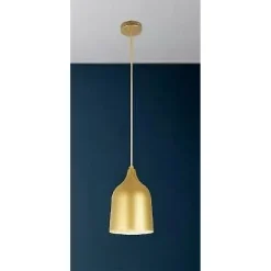 LAMPADARIO A SOSPENSIONE E27 FERRO PARALUME MODERNO CONTEMPORANEO CAMPANA ORO BIANCO 33306