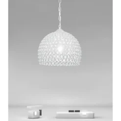 LAMPADARIO A SOSPENSIONE SEMI SFERA ARGENTO CUPOLA CRISTALLI INCASTRATI E27 32965