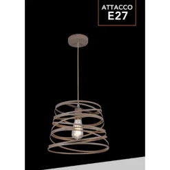 LAMPADARIO A SOSPENSIONE MODERNO CON PARALUME IN METALLO A VORTICE TRAFORATO TORTORA A08
