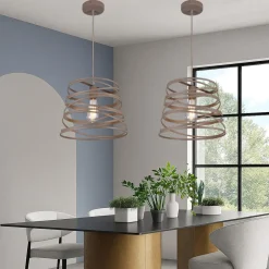 LAMPADARIO A SOSPENSIONE MODERNO CON PARALUME IN METALLO A VORTICE TRAFORATO TORTORA A08