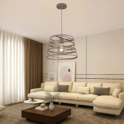 LAMPADARIO A SOSPENSIONE MODERNO CON PARALUME IN METALLO A VORTICE TRAFORATO TORTORA A08