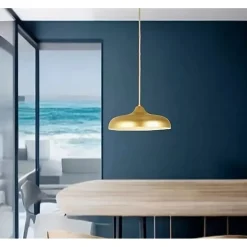 LAMPADARIO A SOSPENSIONE DESIGN MODERNO E27 PARALUME FERRO CUPOLA ORO BIANCO 33337