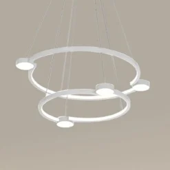 LAMPADARIO A SOSPENSIONE LED 60W 2 CERCHI CON TELECOMANDO DESIGN MODERNO BIANCO 71101