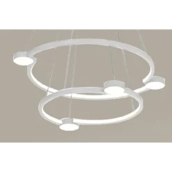LAMPADARIO A SOSPENSIONE LED 60W 2 CERCHI CON TELECOMANDO DESIGN MODERNO BIANCO 71101