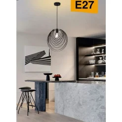 LAMPADARIO A SOSPENSIONE NERO E27 LAMPADA GEOMETRICA DA SOFFITTO DECORATIVA B86
