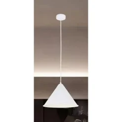 LAMPADARIO A SOSPENSIONE E27 FERRO PARALUME MODERNO CONTEMPORANEO CONO BIANCO 33375