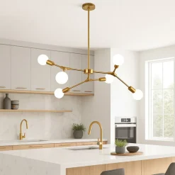 LAMPADARIO A SOSPENSIONE IN BRONZO GEOMETRICO CON 6 BRACCI ATTACCO E27 DA SOFFITTO A45-6