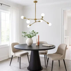 LAMPADARIO A SOSPENSIONE IN BRONZO GEOMETRICO CON 6 BRACCI ATTACCO E27 DA SOFFITTO A45-6