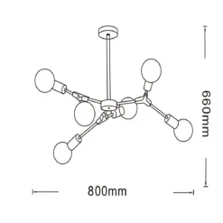 LAMPADARIO A SOSPENSIONE IN BRONZO GEOMETRICO CON 6 BRACCI ATTACCO E27 DA SOFFITTO A45-6