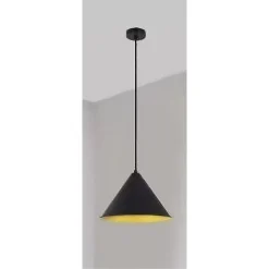 LAMPADARIO A SOSPENSIONE E27 FERRO PARALUME MODERNO CONTEMPORANEO CONO NERO ORO 33351
