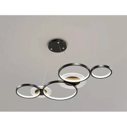 LAMPADARIO A SOSPENSIONE LED NERO 65W 6 ANELLI LUMINOSI MODERNO CON TELECOMANDO 71415