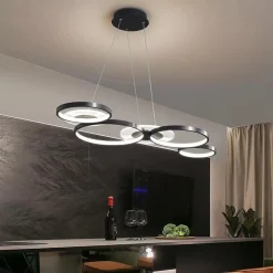 LAMPADARIO A SOSPENSIONE LED NERO 65W 6 ANELLI LUMINOSI MODERNO CON TELECOMANDO 71415